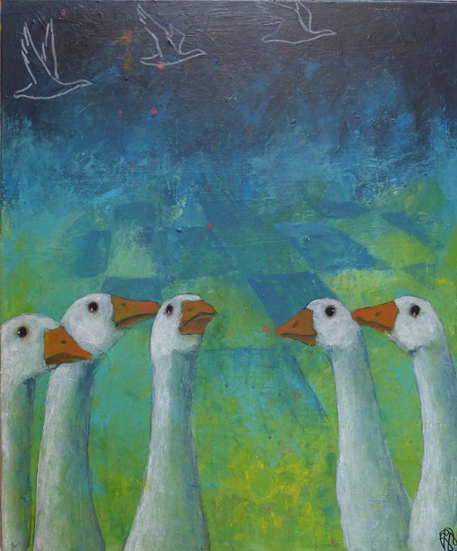 Gæs på marken 50x60